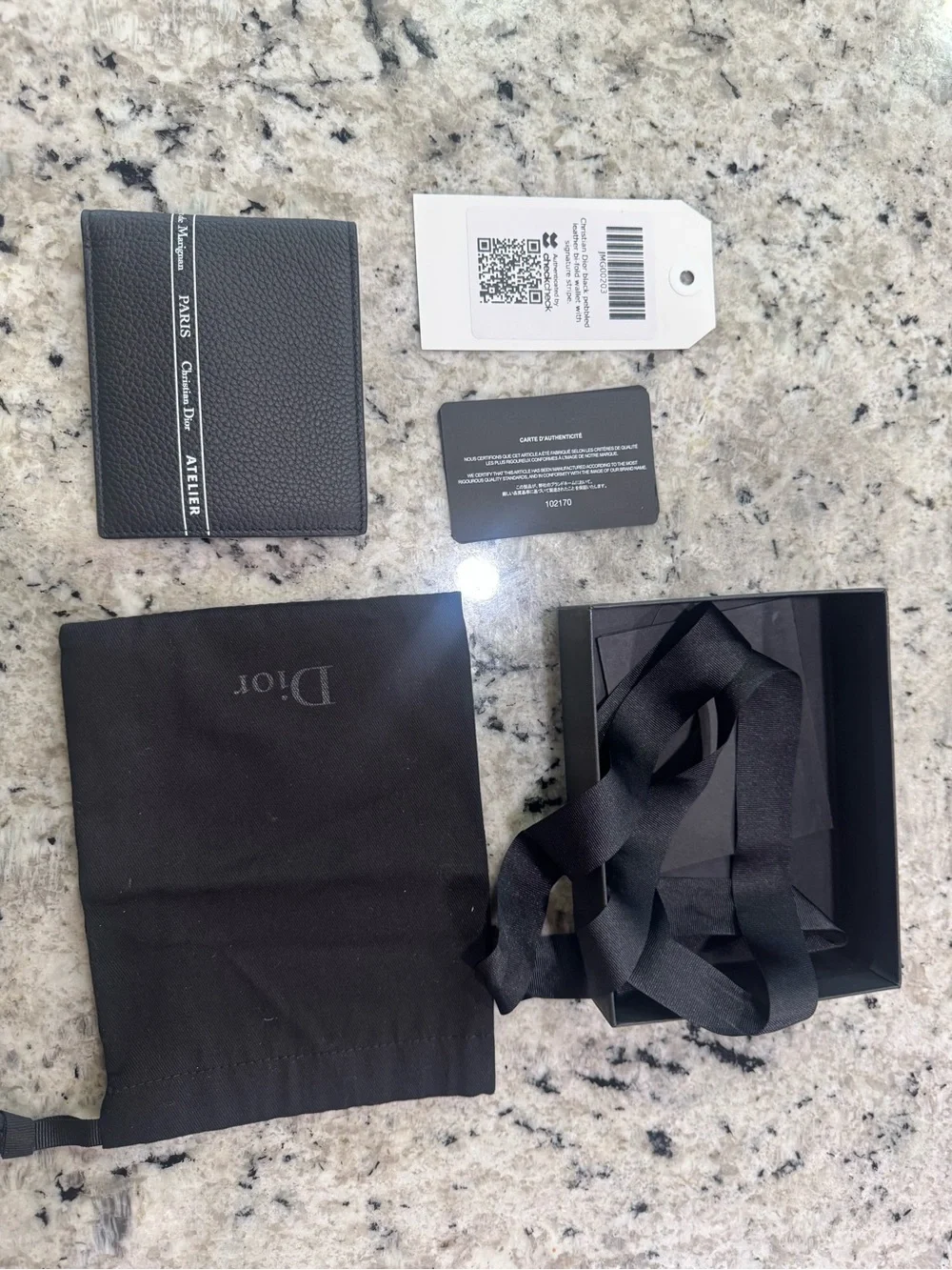 Rare Christian Dior Atelier Black Pebbled Leather Bi-Fold Wallet